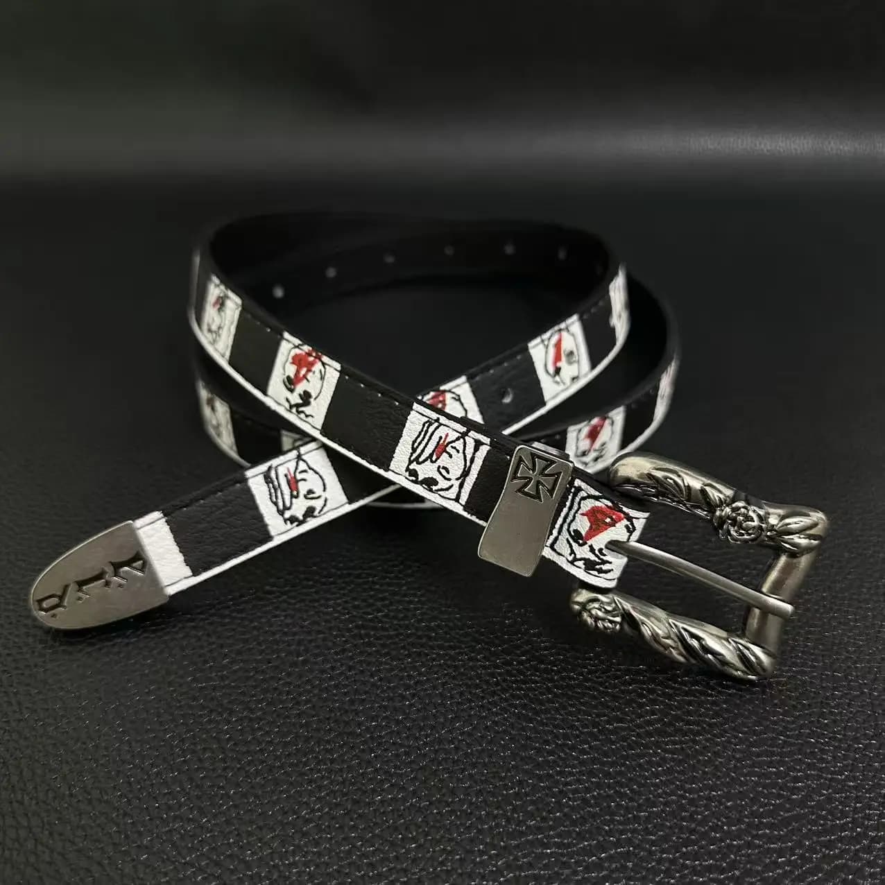 Melancholic Second-generation Nosebleed Belt with Hand Drawn Pattern Checkerboard Black White Belt Y2k Punk Personality Belt