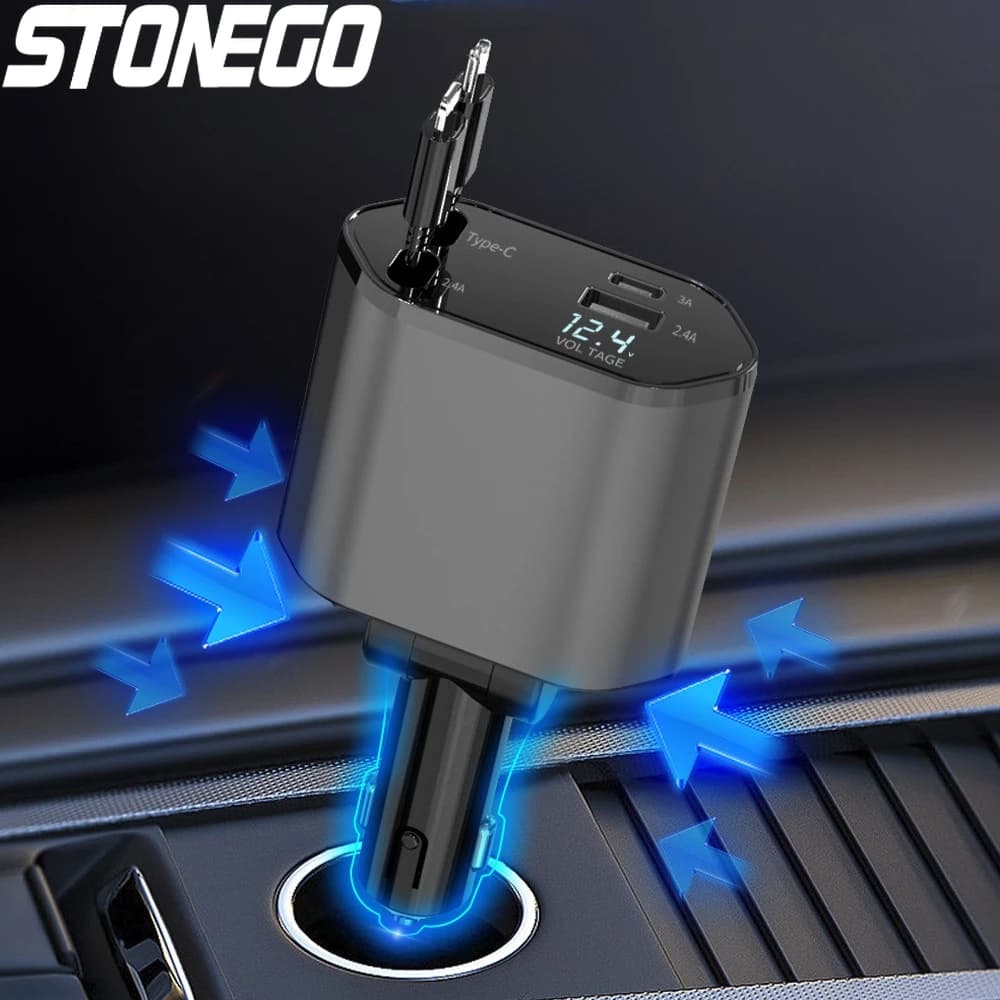 Cavo telescopico per caricabatteria da auto super veloce da 120 W Splitter per accendisigari multifunzionale Adattatore di ricarica doppio USB