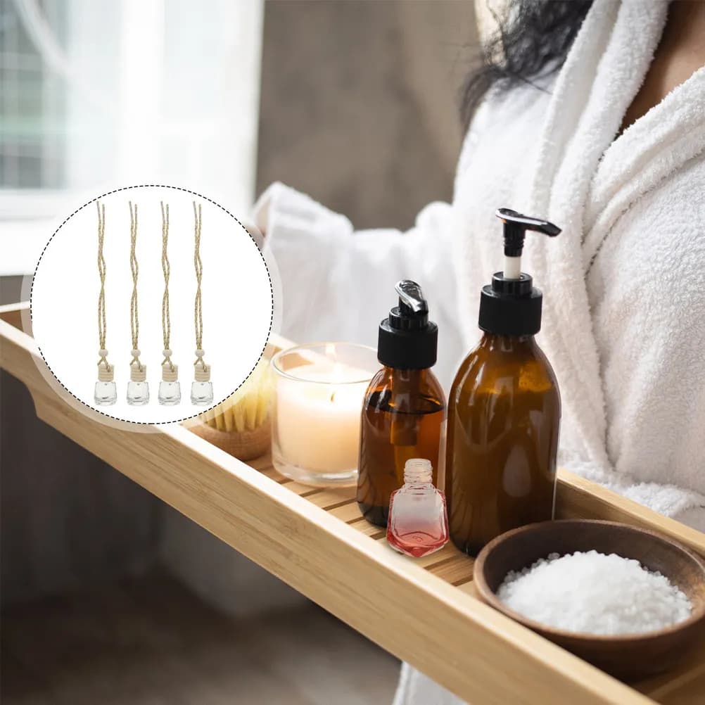 10 Pezzi Diffusore di Profumo per Auto in Vetro e Legno, Bottiglia Decorativa Pendente per Deodorante Auto, Antistress, Compatto, da Appendere
