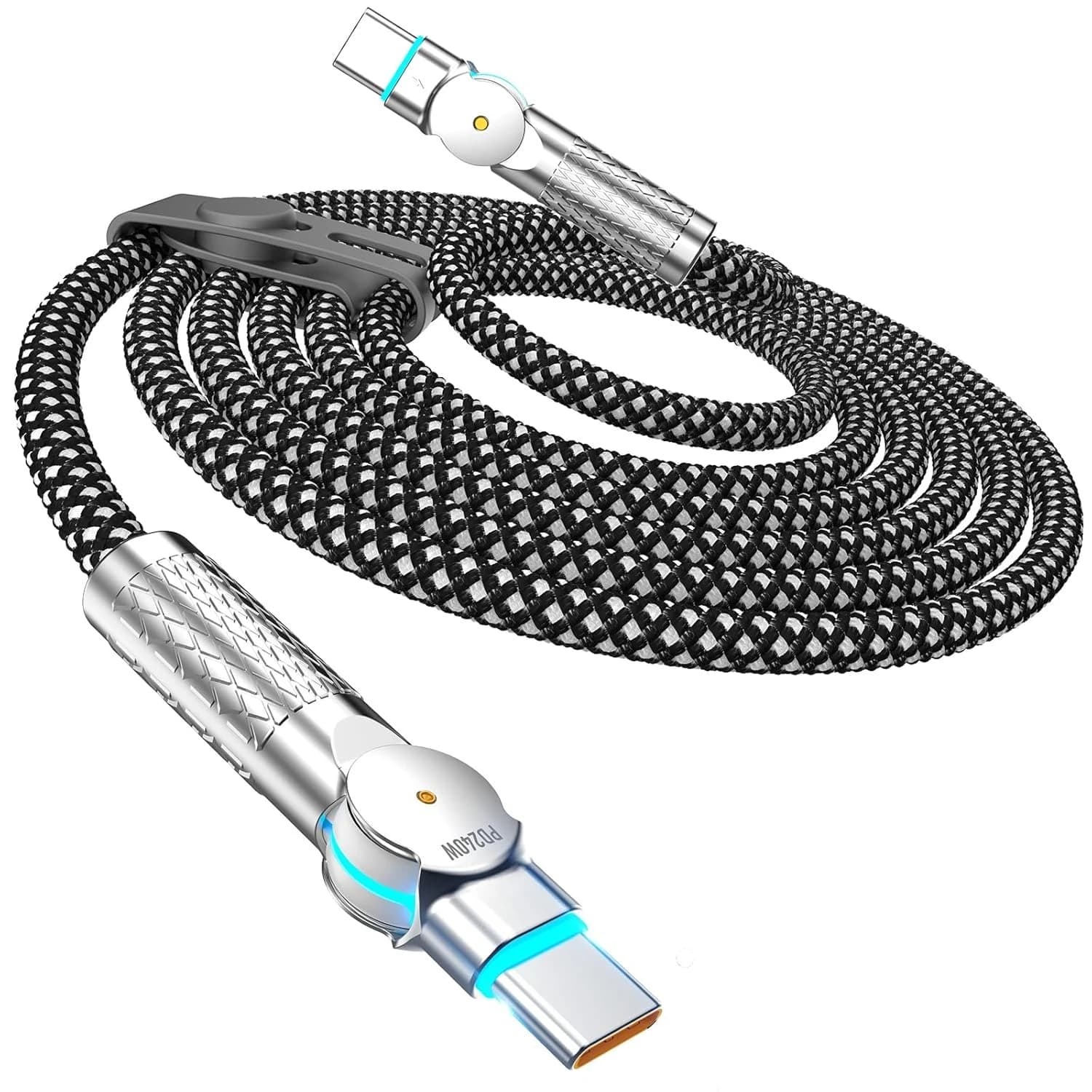 Cavo da USB C a USB C 240 W, 180 ° Cavo USB C rotante Cavo di ricarica intrecciato di tipo C Ricarica rapida per iPhone iPad Pixel Samsung