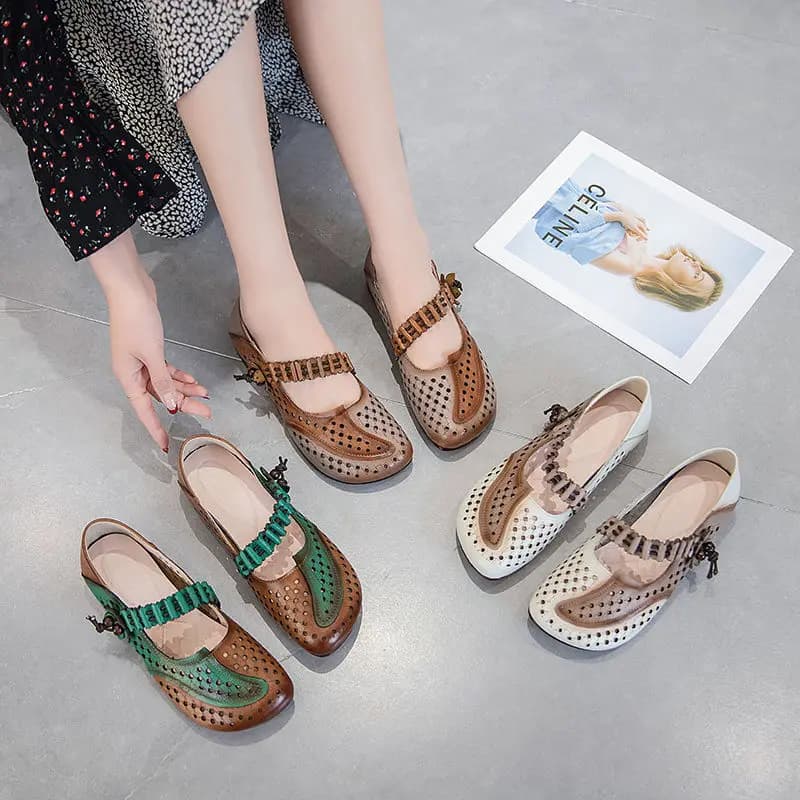 Scarpe in pelle da donna Scarpe basse da mamma primaverili e autunnali antiscivolo scarpe singole con suola rinforzata in mucca con fondo morbido di grandi dimensioni