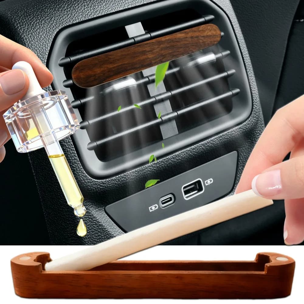Car Flavor Diffuser Flavor Clips Wood Essential Oil Aromatherapy Support Perfume Deodorant with Auto Air Output with Fiber Diffuser Sticks