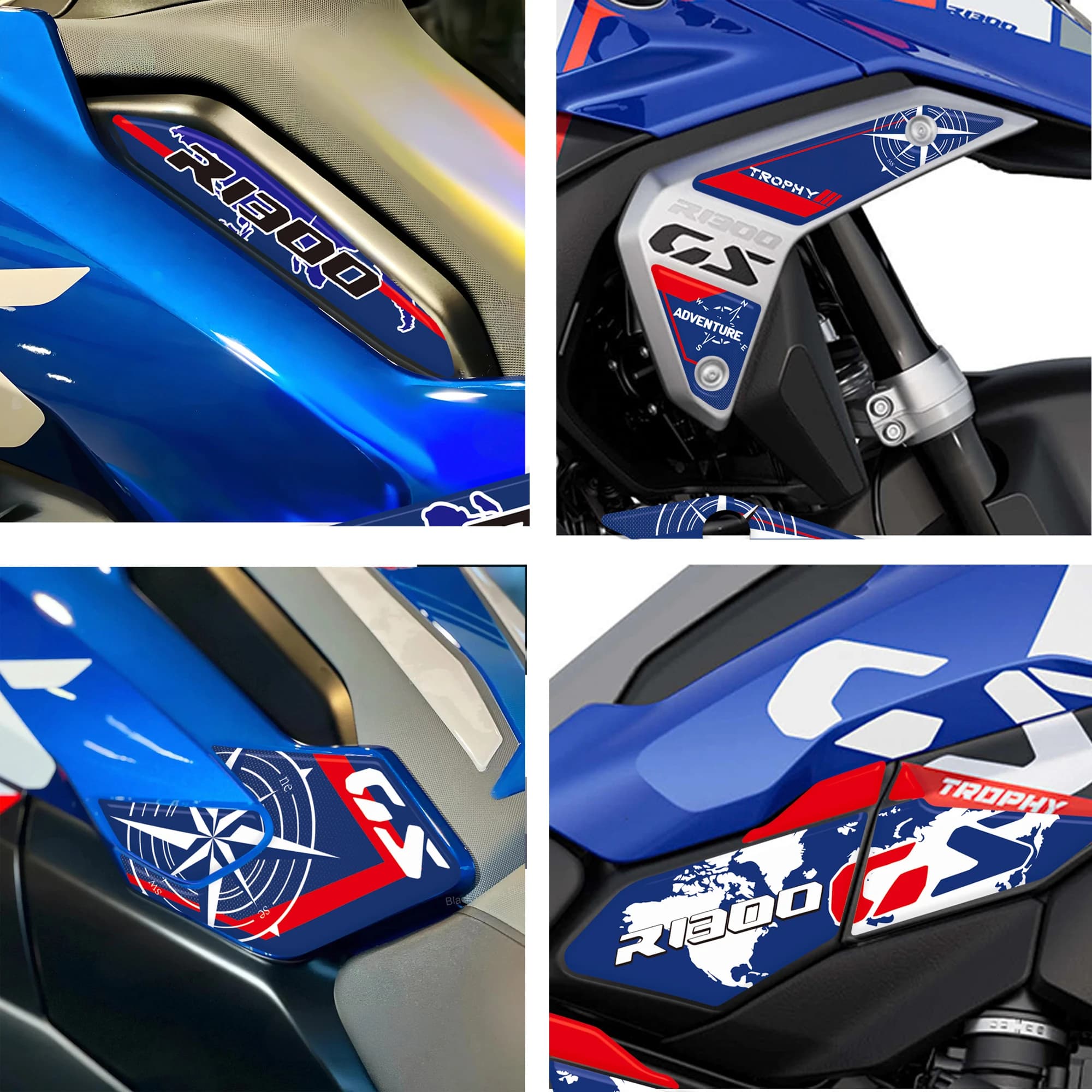 Trofeo Triple Opzione Nera 719 ADV Adventure Protector Tank Pad Decal Adesivo Decorativo Misura BMW R1300GS R 1300 GS 1300GS2023+