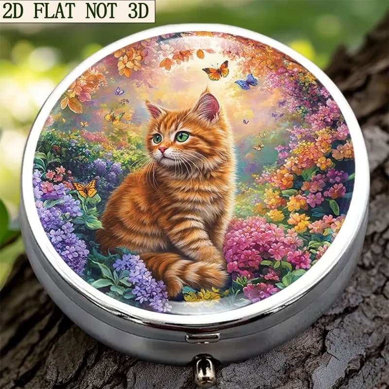 Single-piece, flat, round three-compartment box, designed with a dreamy floral pattern, storage and organization box, gentle and soft, can compactly store daily vitamins and supplements