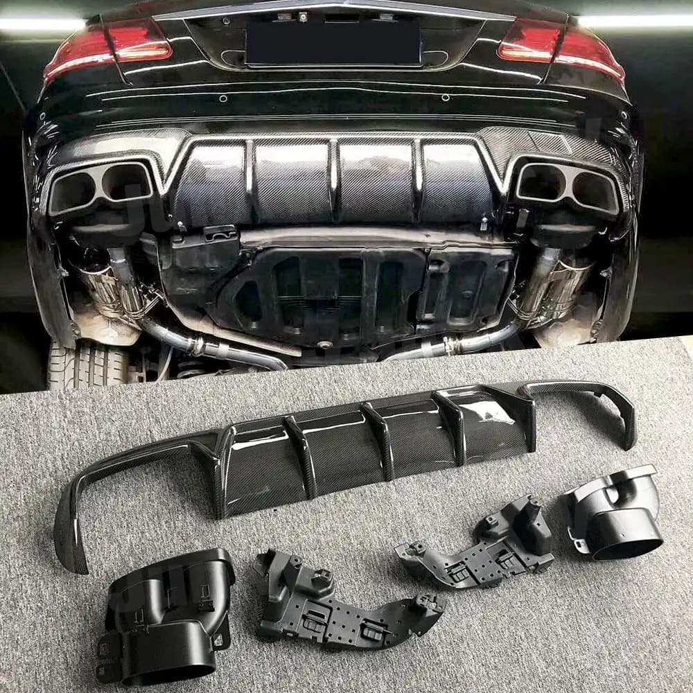Real carbon fiber Car Rear Bumper Lip Diffuser Exhaust tips For Mercedes Benz W212 E260 E300 E400 E63 For For AMG 2014 -2016 FRP