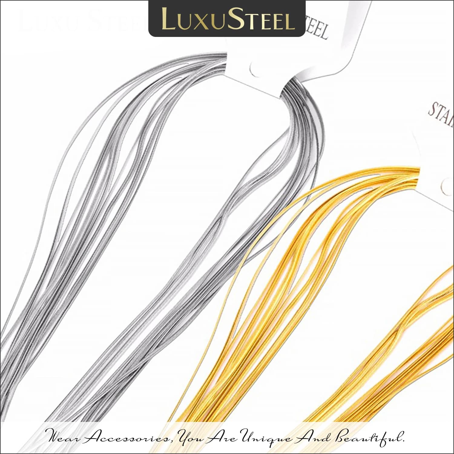 LUXUSTEEL 10Pcs/Lot 2MM Snake Chain Stainless Steel Golden Color Herringbone Necklace Collars for Jewelry Making Wholesale