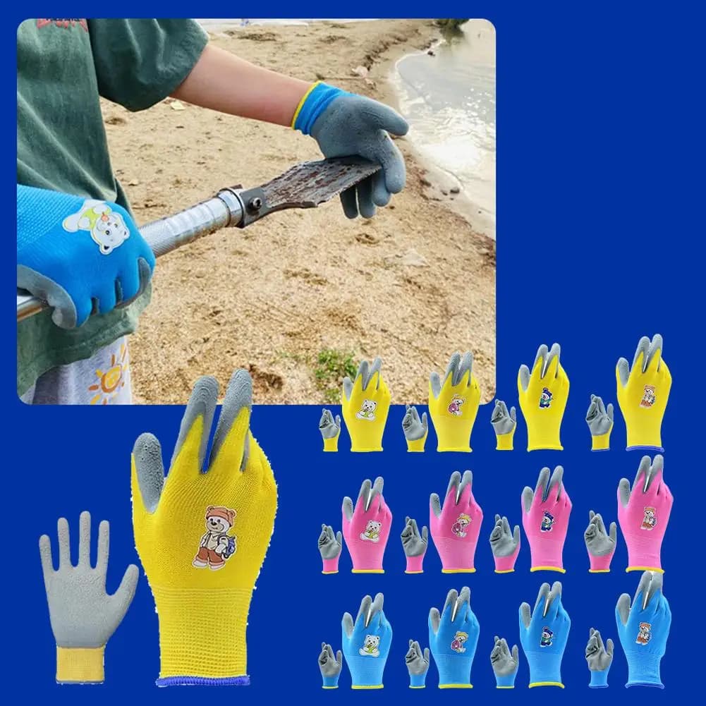 1 paio di guanti protettivi per cartoni animati da lavoro per bambini, campeggio, giardinaggio, raccolta, pettine da spiaggia, guanti in lattice resistenti all'usura
