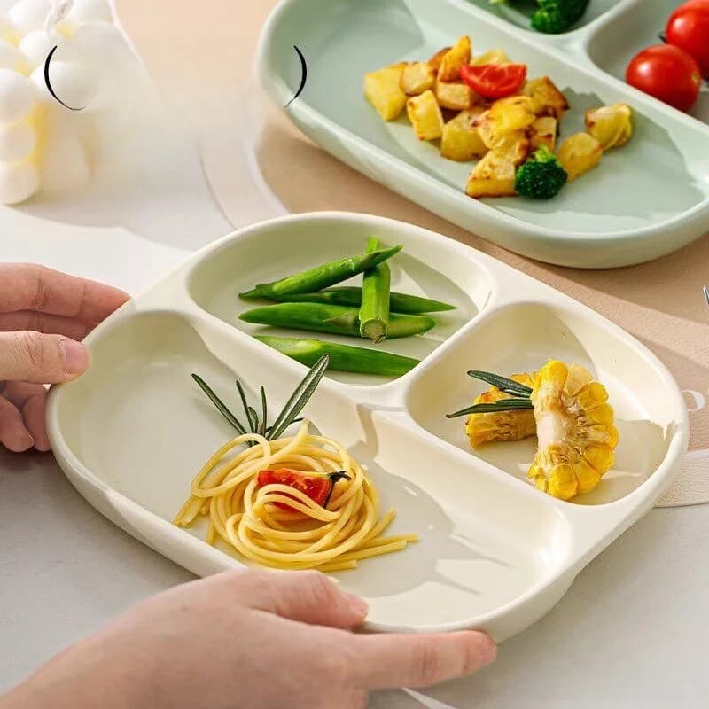 Underglaze Ceramic Divided Dinner Plate Weight Loss Quantitative Child Breakfast Plate Rectangular Shape Cream Style Long Rec...
