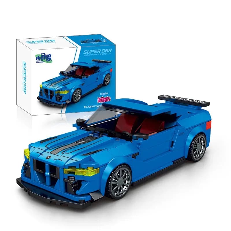 Kit di costruzione modello auto da corsa blu, decorazione giocattolo educativa per supercar con piccole particelle, regalo per le vacanze per ragazzi
