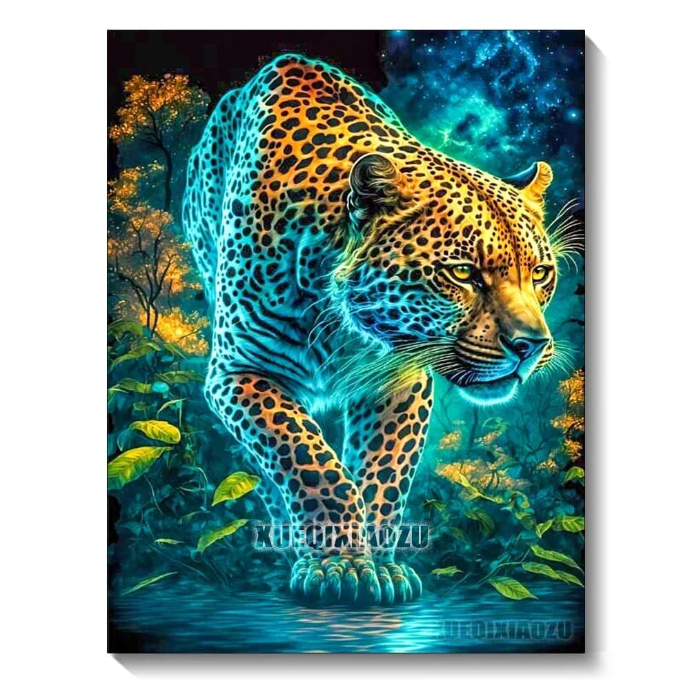 Kit di pittura diamante 5D per adulti con stampa leopardata, punte quadrate/rotonde complete, mosaico, punto croce, animali, decorazioni per la casa da parete fai da te (senza cornice)