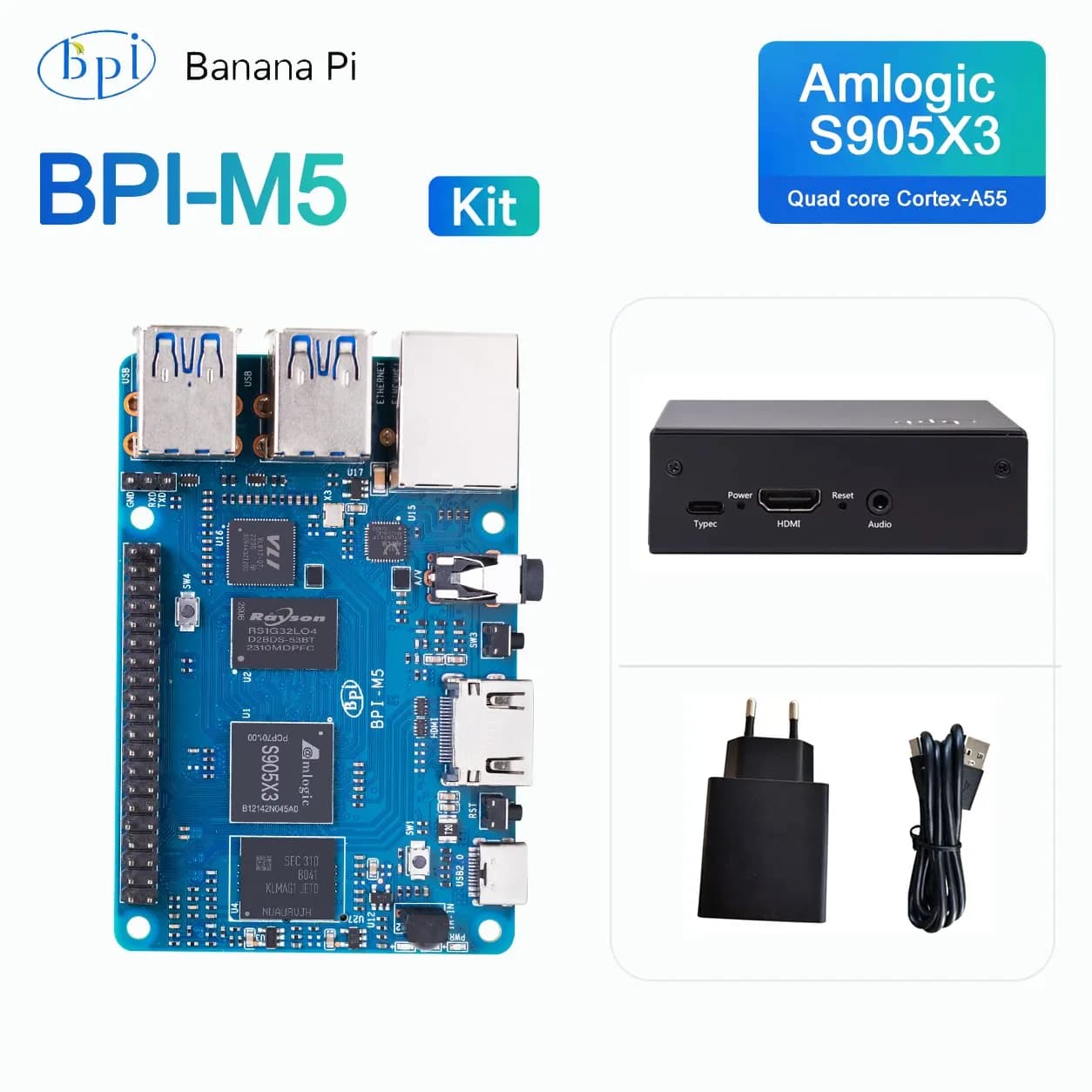 Banana Pi BPI-M5 Development Board Hot-Selling Bundle with Iron Case & Power Adapter