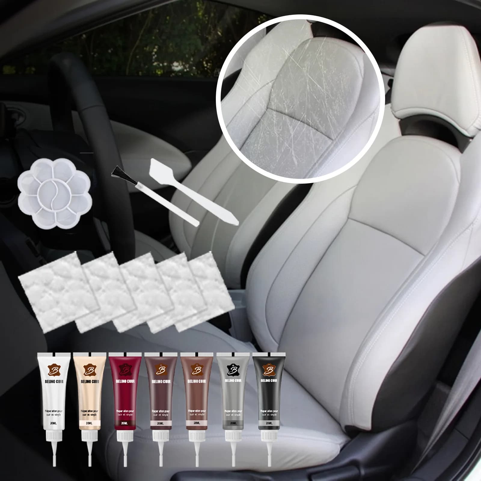 Kit Professionale per Ricolorazione Pelle - Ripara Graffi e Crepe, Ideale per Restaurare Giacche in Pelle, Sedili Auto e Divani