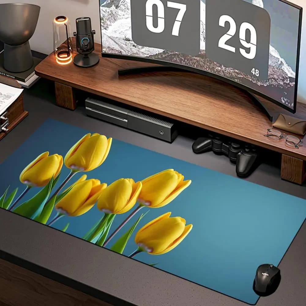 Tappetino per mouse con carta da parati a tulipani, nuovo tappetino per computer da casa, tappetino XXL per scrivania, in gomma naturale, antiscivolo, accessori per gaming.