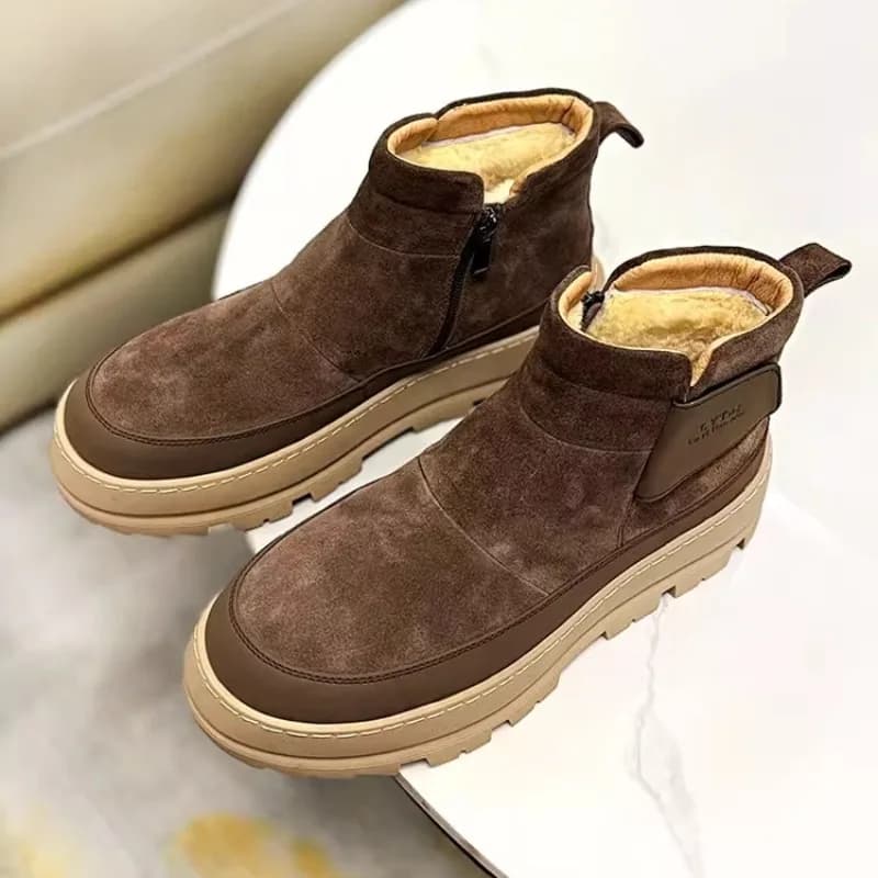 Stivali da neve casual invernali Scarpe in cotone da uomo Stivaletti da lavoro in lana calda antiscivolo resistenti all'usura Stivali da uomo in vera pelle