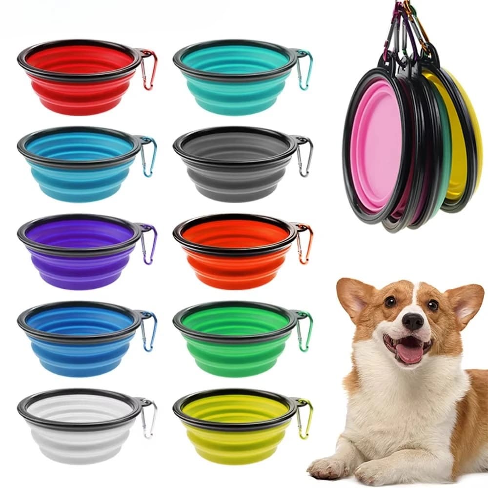1PC 350ml Soft Silicone Pet Dog Bowl Folding Travel For Portable Collapsible Food Water Feeding Hanging Storage Odorless C274