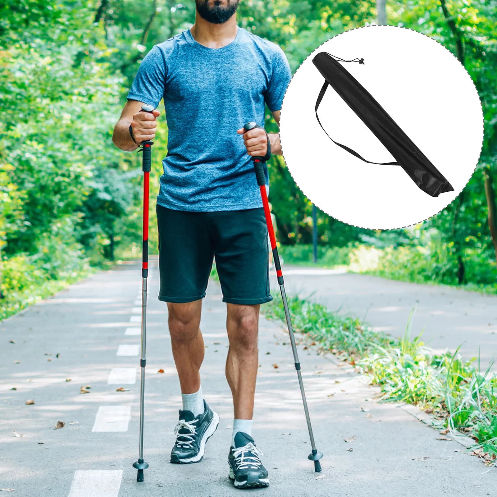 Borsa Porta Bastoncini da Trekking Leggera e Portatile in Nylon Nero, Custodia Pieghevole per Bastoni da Escursionismo, Organizzatore per Bastoni da Passeggio