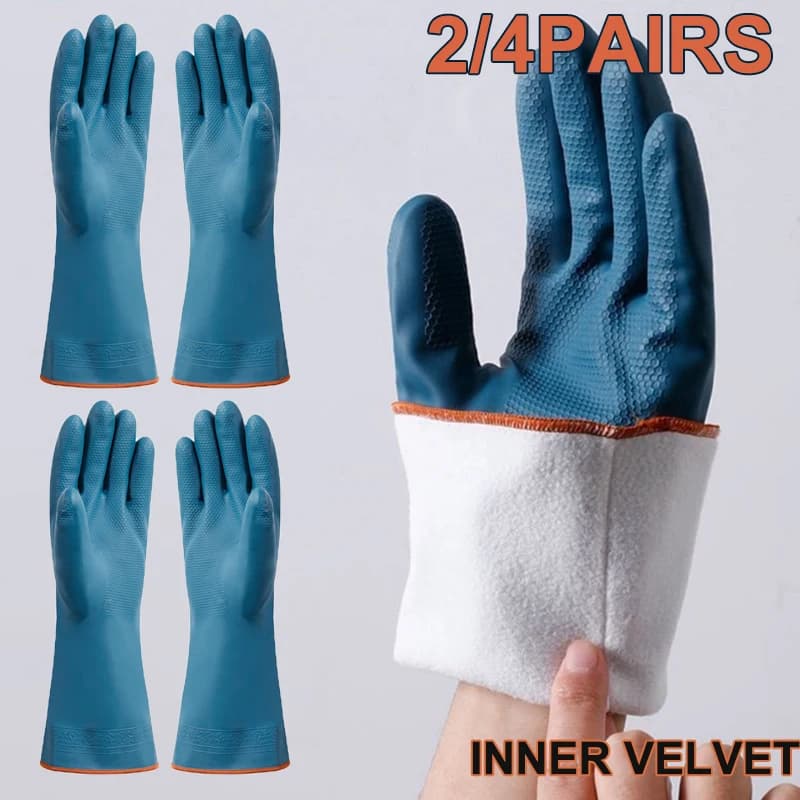 2/4 paia di guanti impermeabili con guanti per pulizia spessi in pile, per uso domestico, bagno, cucina, guanti per la protezione delle mani, strumento per la pulizia