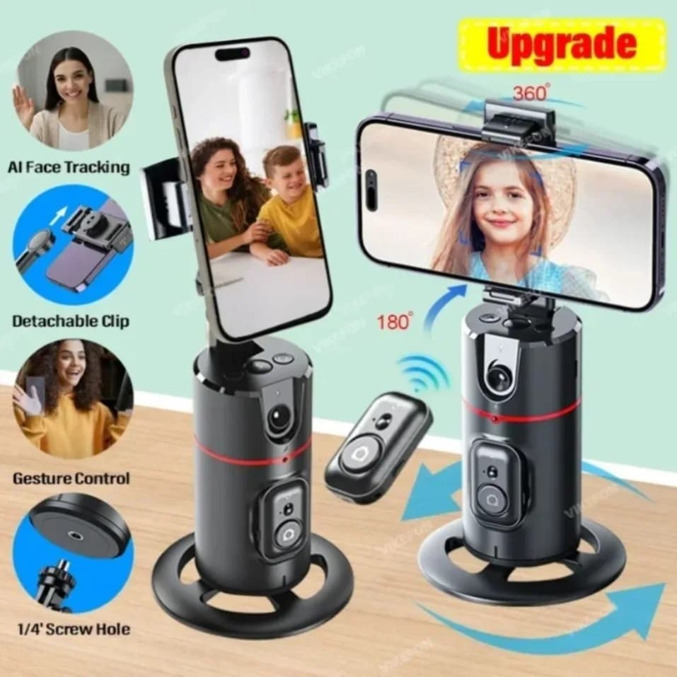Cold Shoe Auto Tracking Phone Holder 360 Degree Rotation AI Face Follow Desktop Live Stand Gimbal For Vlog Video Shooting