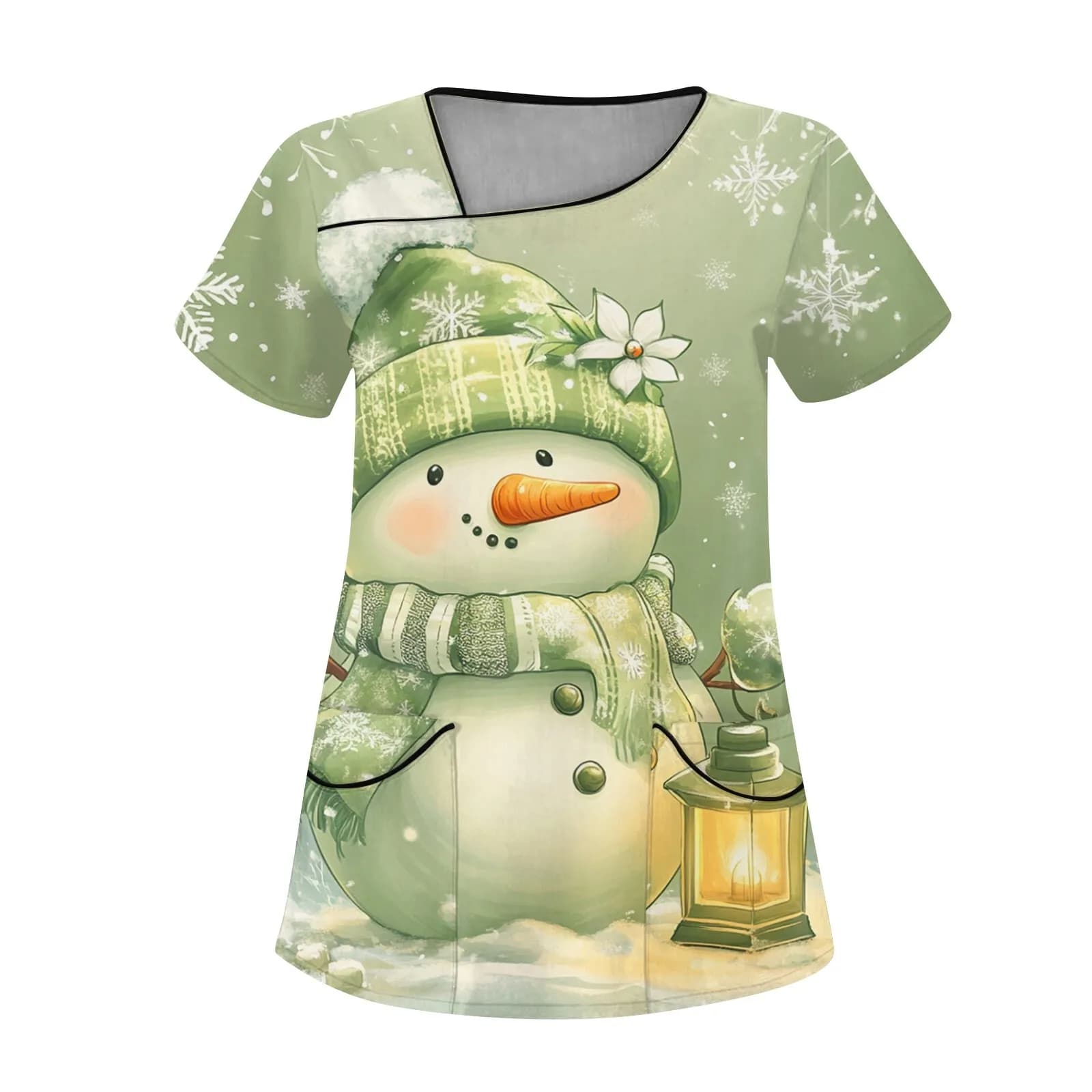 T-shirt Natale Infermiera Uniforme Scrubs Donna Cartoon Alce Stampa Manica corta Tasca Tute Uniformi Infermieristica medica Harajuku
