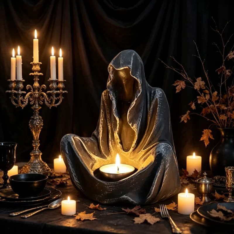 3D Grim Reaper Silicone Candle Mold Easy Release DIY Gothic Cloaked Ghost Tealight Holder for Wax Resin Halloween Home Decor