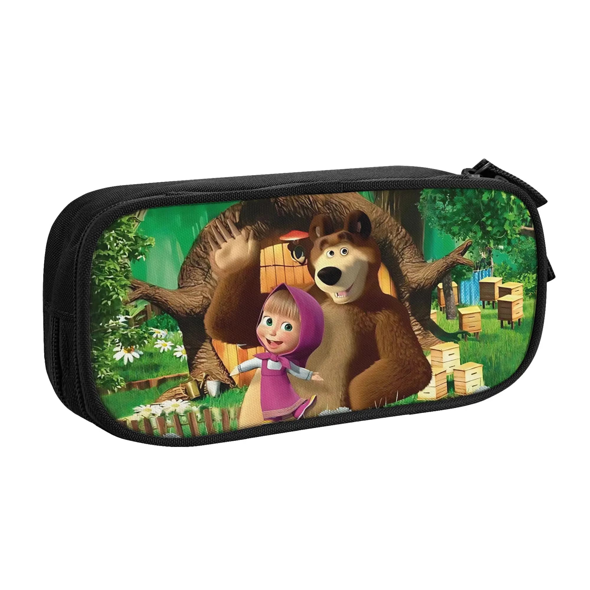 Fun Cute Cartoon M-Masha and Bear Pencil Case Pencil Pouch Pen Box for Girls Boys Big Bags Students School Cosmetic Stationery