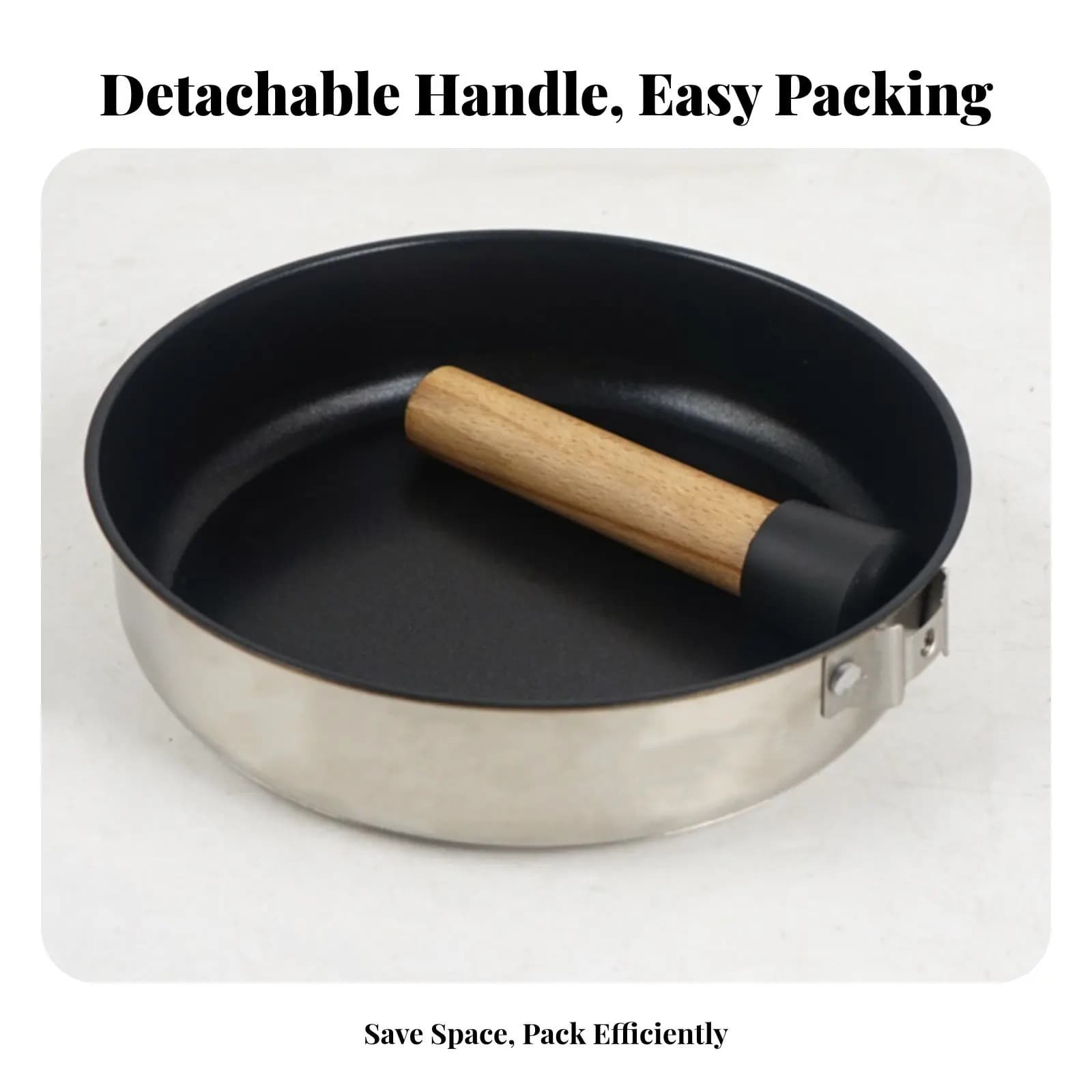Outdoor Camping Frying Pan, Stainless Steel Nonstick Pan, Portable Skillet, Induction Compatible, Removable Handle