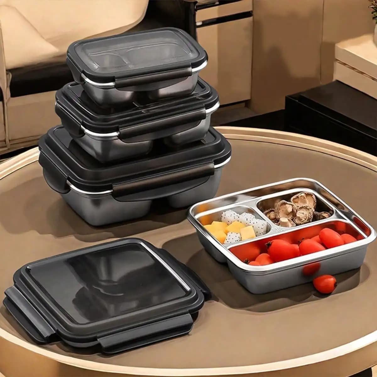 1pc Multi-Grid 304 Stainless Steel Lunch Box With Lid, Portable Fruit Salad Food Container With 2/3 Compartments, Sealed Leak-Proof Divided Bento Box, Suitable For Adults & Students Use In School, Office, Travel, Picnic, And Camping, Dishwasher SafeChrist
