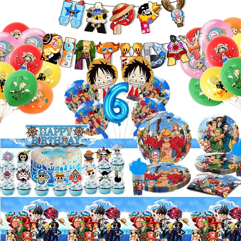 Kit di forniture per decorazioni per feste di compleanno in un unico pezzo, piatti di carta, tazze, tovaglioli, set di palloncini