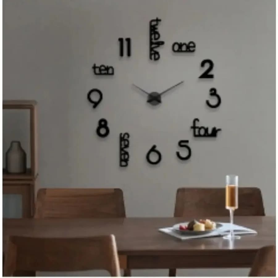Orologio da Parete Extra Grande Senza Cornice per Soggiorno e Ufficio, Movimento Silenzioso, Design Moderno, Finitura Nera, Quadrante Bianco ad Alto Contrasto