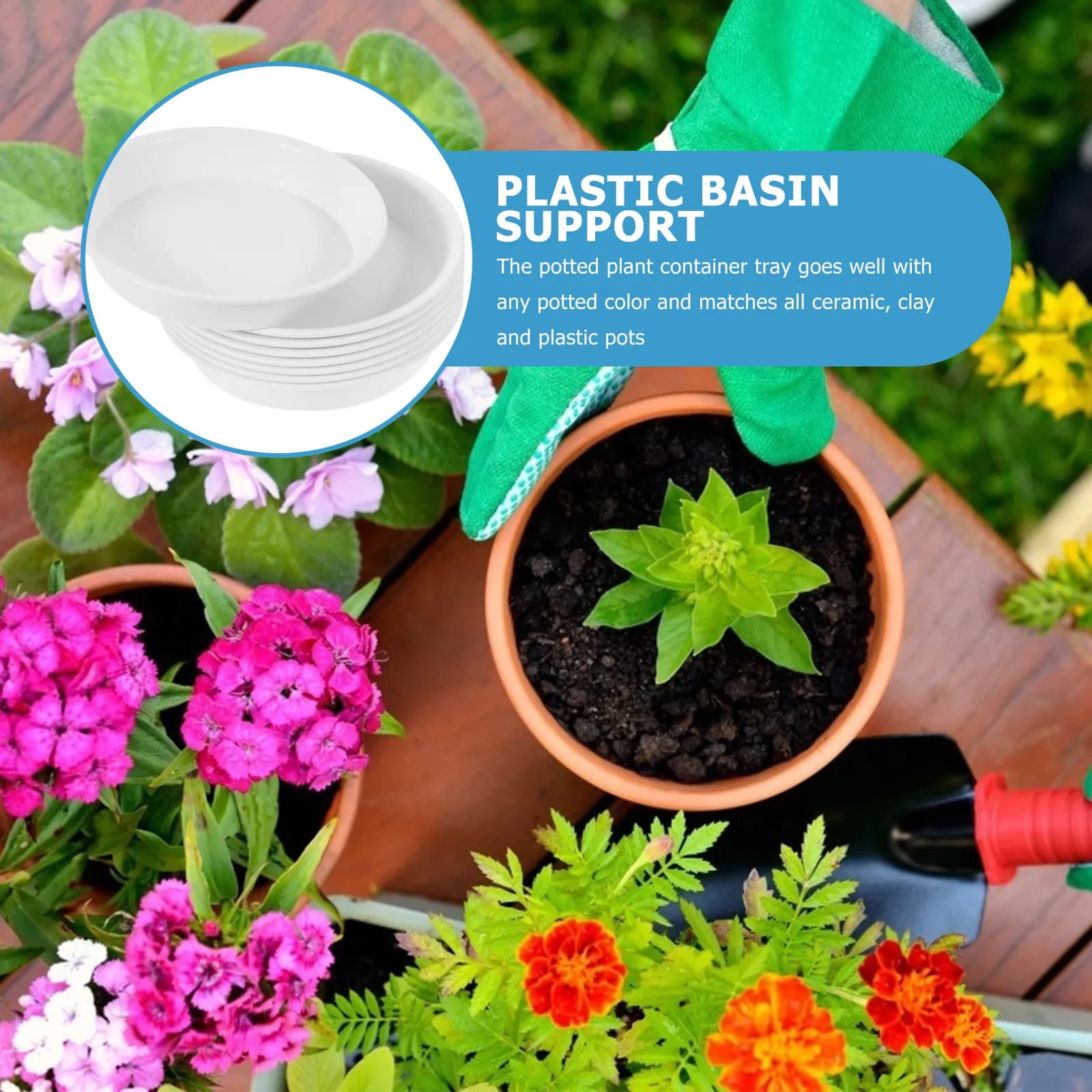 Set di 8 Sottovasi in Plastica Rotondi e Spessi, Piatti Stabili per Vasi di Fiori, per Bonsai e Piante da Interno ed Esterno