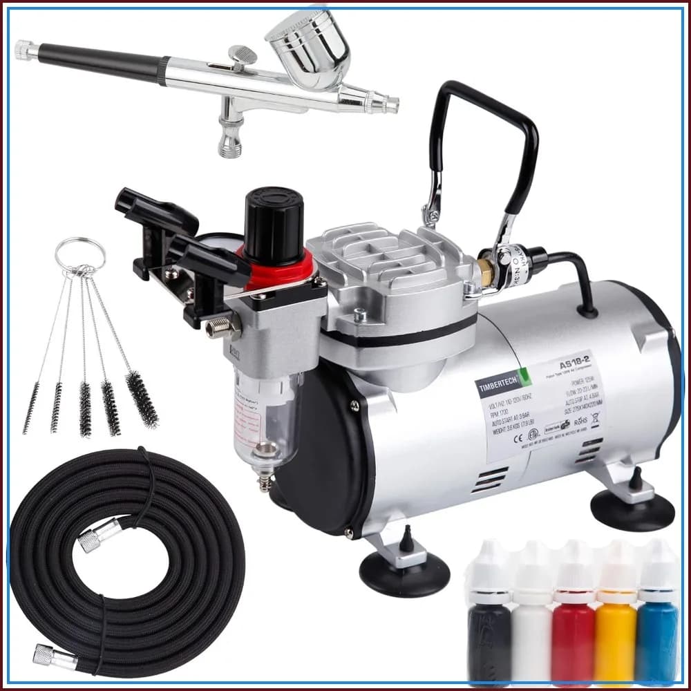 Airbrush Kit with Compressor AS18-2K, 20-23L/min, 0.30mm, Quiet 47dB, for Hobby, Tattoo, Model, Car, Cake, Nail Art