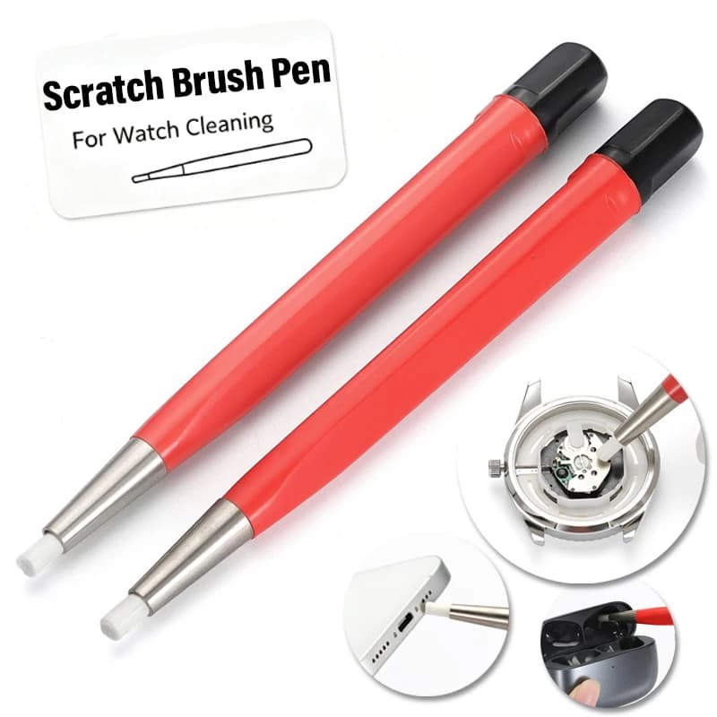 Scratch Brush Pen Watch Repair Cleaning Tool Multi-Purpose Red Handle Precision Cleaner for Watch Movement Phone Port Earbuds