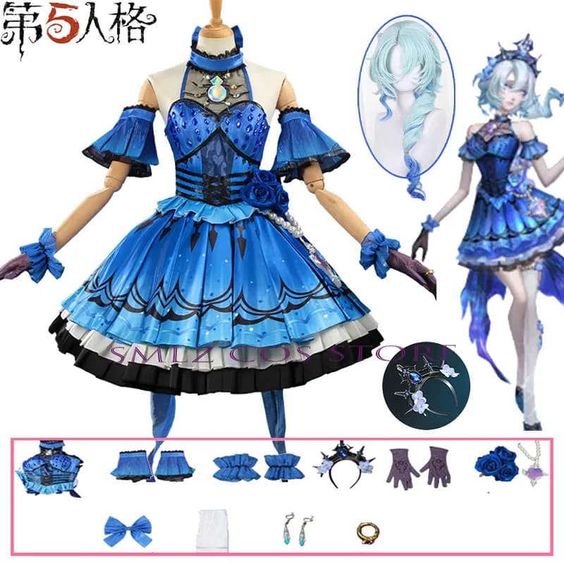 Costume Cosplay Naiad Identity V Grace, Abito Blu da Portatrice dei Sogni, Uniforme con Parrucca, Completo per Festa di Halloween, Outfit per Donna con Gonna