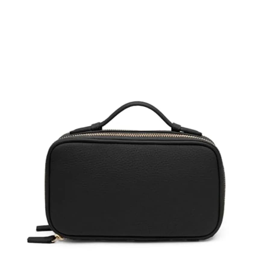 Pochette da Viaggio in Pelle Nera con Doppia Cerniera, Scomparti per Pennelli e Resistenza all'Acqua