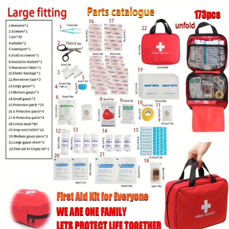 173Pcs First Aid Kit Full Set Bag Emergency Survival Medical Storage Bag Home Car Outdoor Travel Essential Medicine Organizer