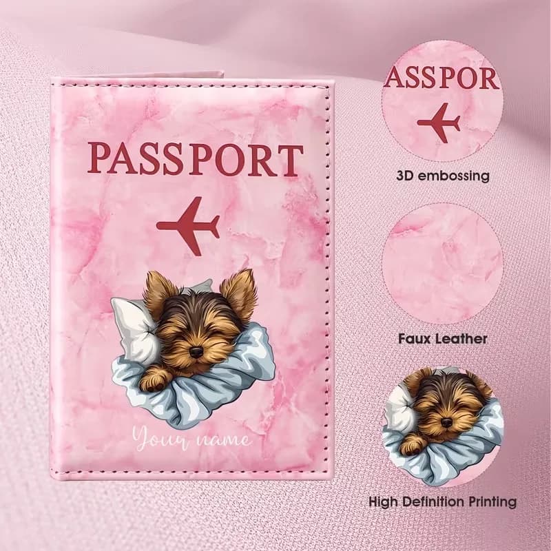 Custom Name Cute Puppy Illustration Passport Holder, Featuring Adorable Pet Sleeping Pose Pattern in a Warm And Soothing Style
