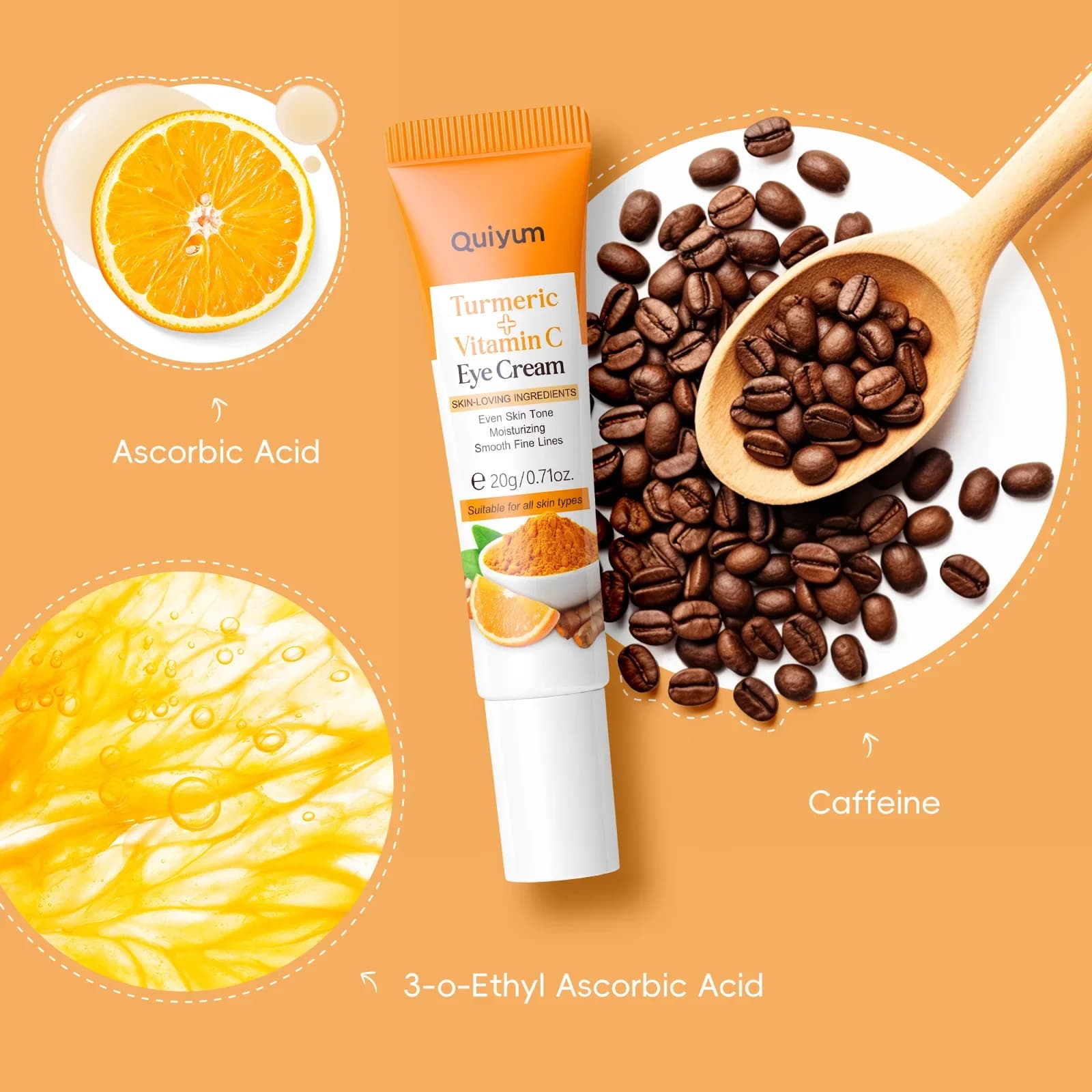 HEREYUM 20g Curcuma Vitamin C Cream For Eyes Retinol Serum Hydrating Hyaluronic Essence For Eyes Smooth Skin Care Of Eyes Creams