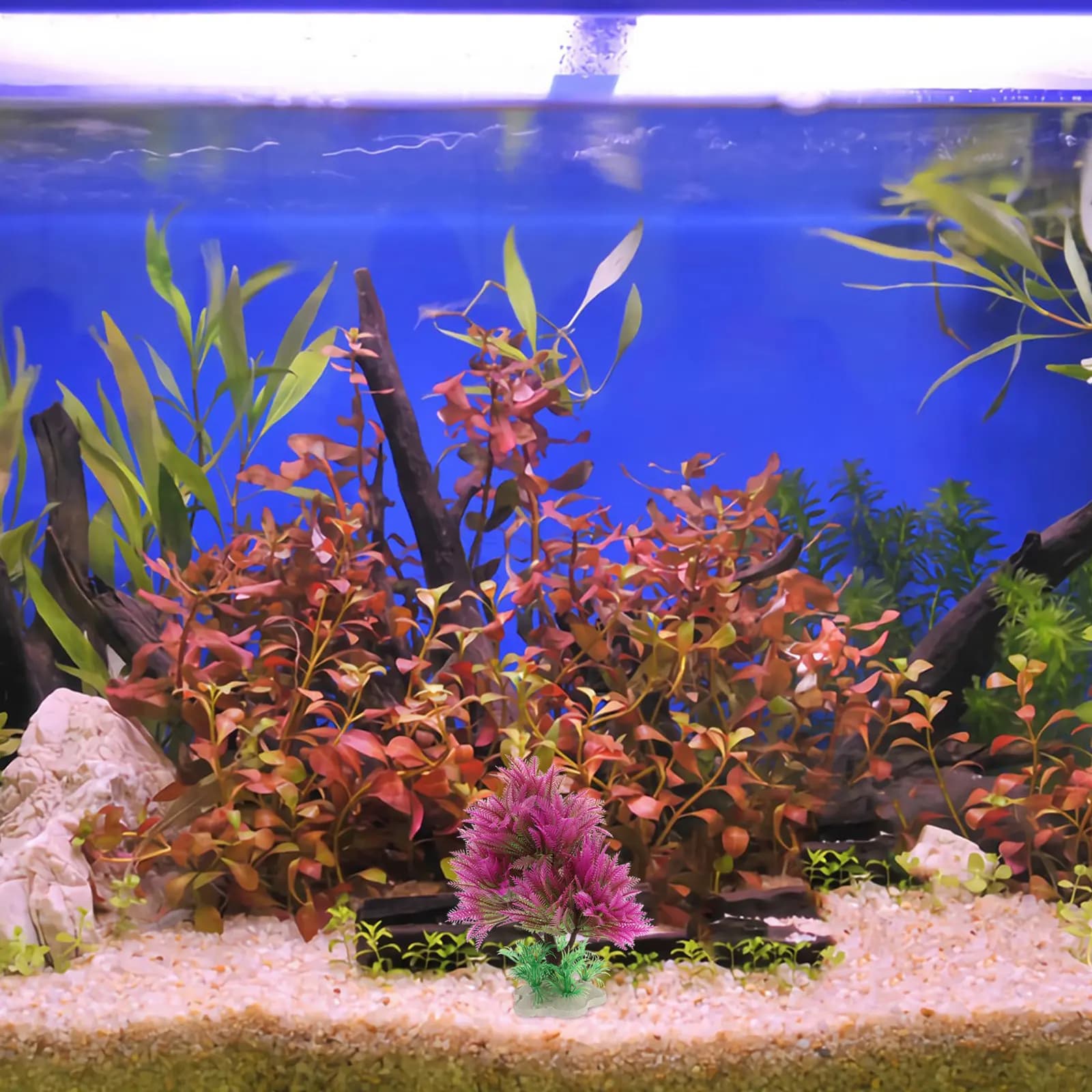 2Pcs Realistic Artificial Aquarium Plants Lifelike Water Grass Decor for Fish Tank Reptile Habitat Office Hotel Aquariums Safe
