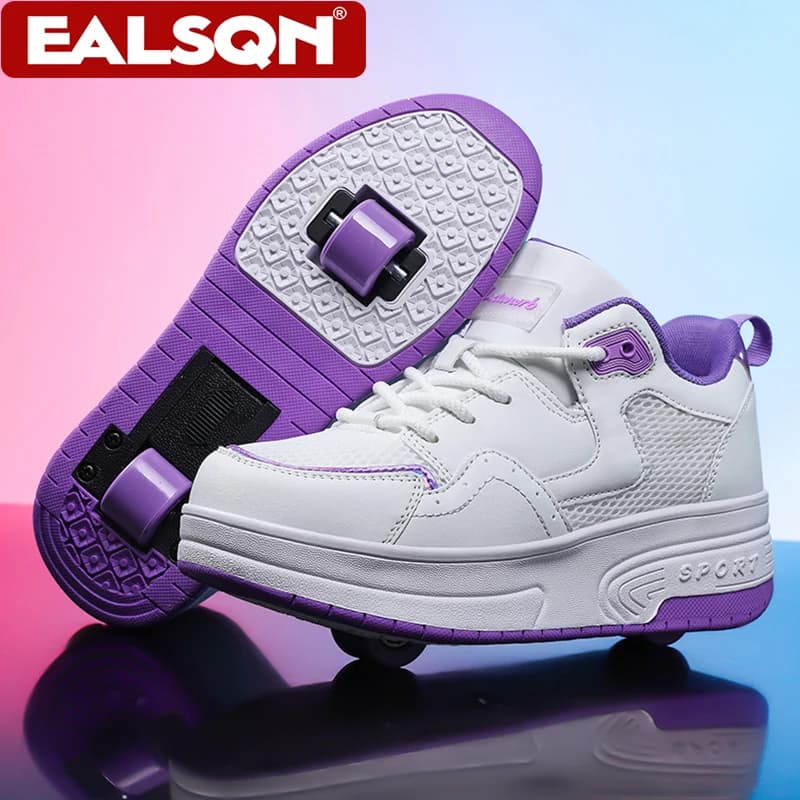 Scarpe da Pattinaggio a Rotelle per Bambini, Sneakers Sportive Casual Deformabili a Due Ruote per Ragazze e Ragazzi, Scarpe da Skate alla Moda per Esterni