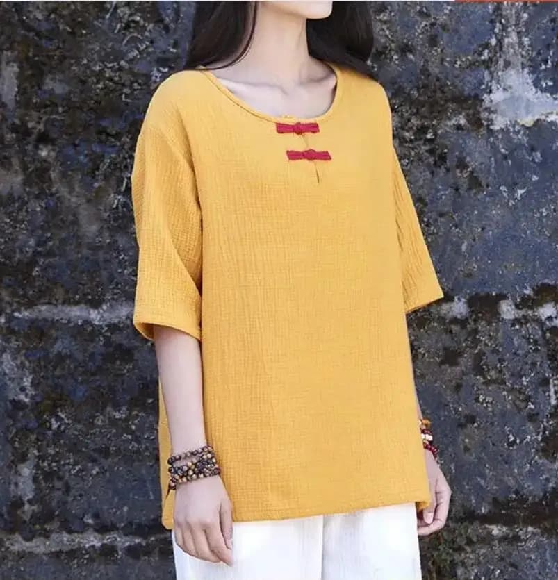 Women's strong size shirts in Chinese style, casual, wide, in cotton and linen, half sleeve, women's top, t-shirt.