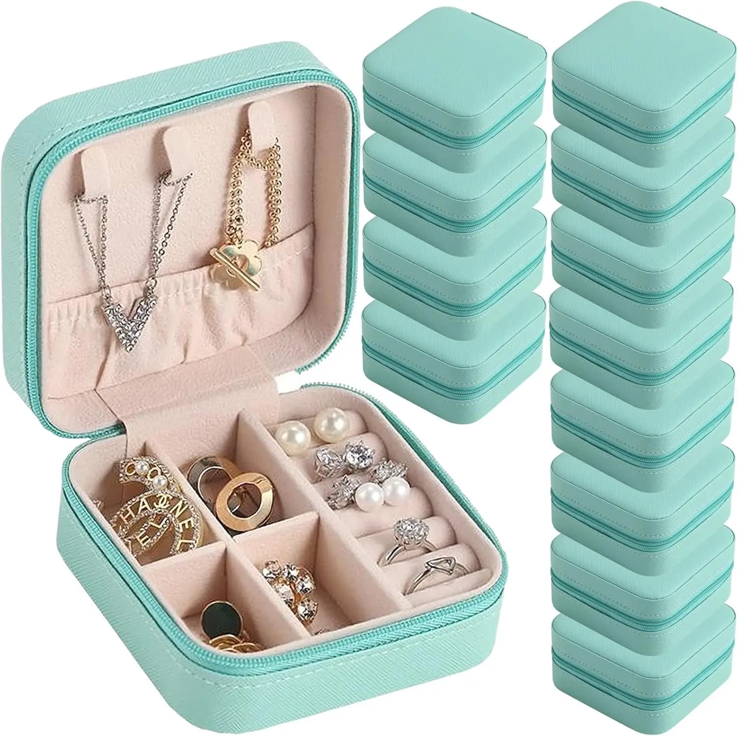 Confezione da 12 mini scatole portaoggetti per gioielli, custodia per orecchini da viaggio in pelle PU per regali da damigella d'onore da donna