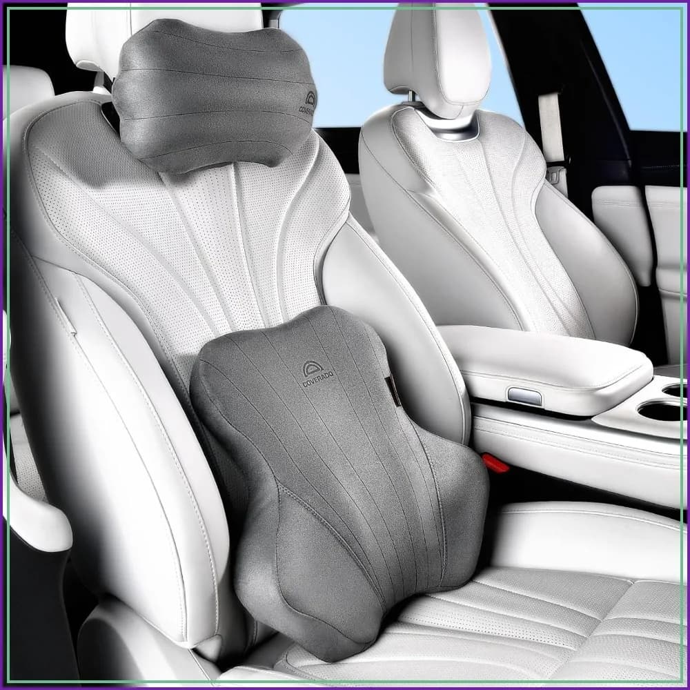 Ergonomic Car Lumbar Support Pillow and Neck Pillow Kit, Breathable & Removable Cover, Relieve Driving Fatigue