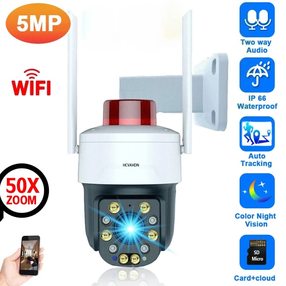 Tuya 5MP 50X Zoom Wifi PTZ IP Security Camera Auto Tracking Outdoor Smart Life Color Night Vision CCTV Video Surveillance Camera