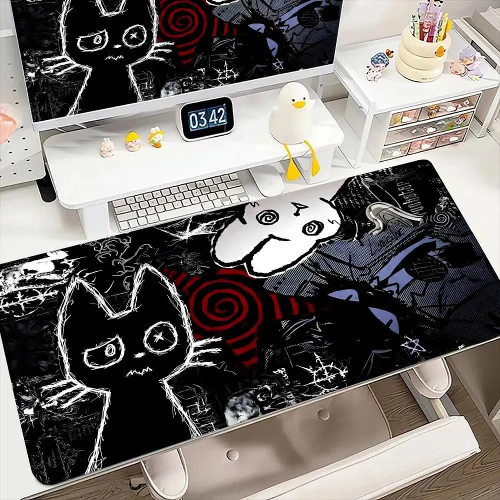 Illustrazione gatto nero Tappetino per mouse XXL Tappetini da tavolo da gioco per ufficio di grandi dimensioni Tastiera in gomma antiscivolo Mausepad Tappetino da scrivania lungo per computer HD