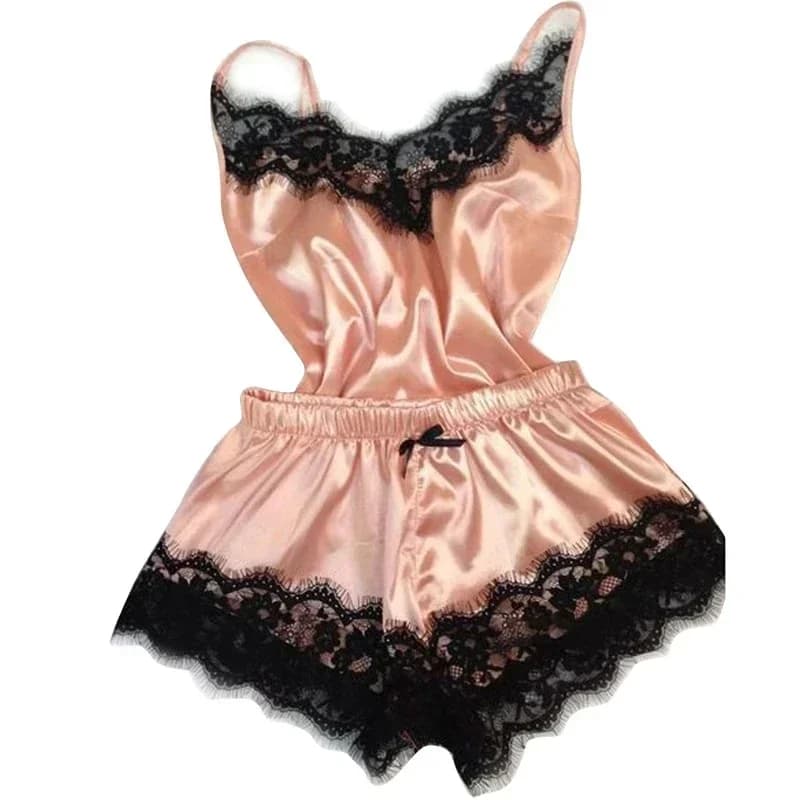 Summer pajamas in lace silk for women's nightwear Sexy lingerie Cami Top and shorts Comfortable casual pyjamas set