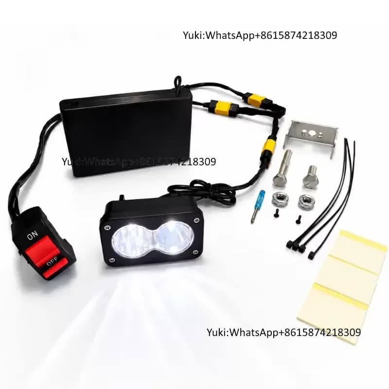 Trontech Battery Powered Baja Light LED Headlight with Switch for E-Bike Motorcycle MTB 8AA All Prewired Plug and Play