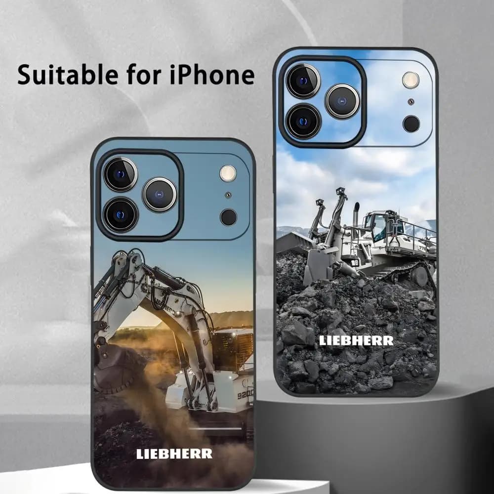 Cool Brand L-Liebherr Excavator Phone Case For IPhone 17 16 15 14 13 12 11 Pro Max Plus Mini Black Frosted Soft Shell Funda