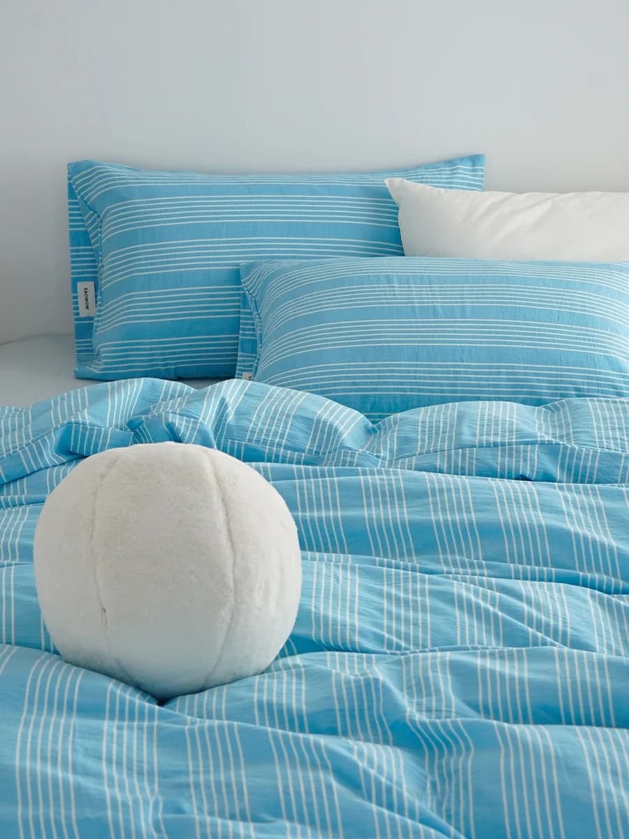 Zwow Bed Linen Set in Blue and White Rigues, 100% Pure Cotton, Four Seasons Cover, Bedlinen, Federa, Cover, Four Pieces