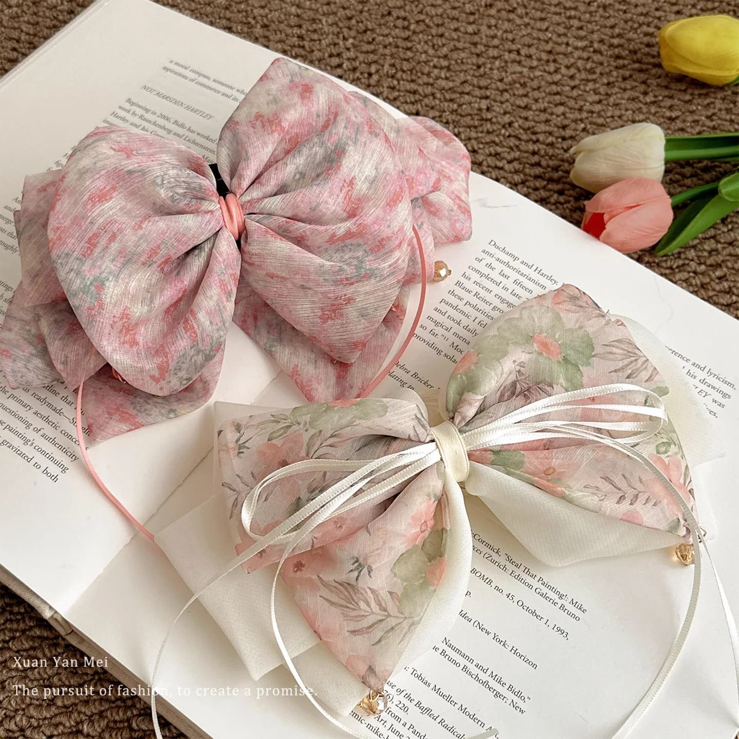 Fermaglio per capelli con fiocco floreale per coda di cavallo, design elegante, presa comoda, materiale resistente, accessorio alla moda