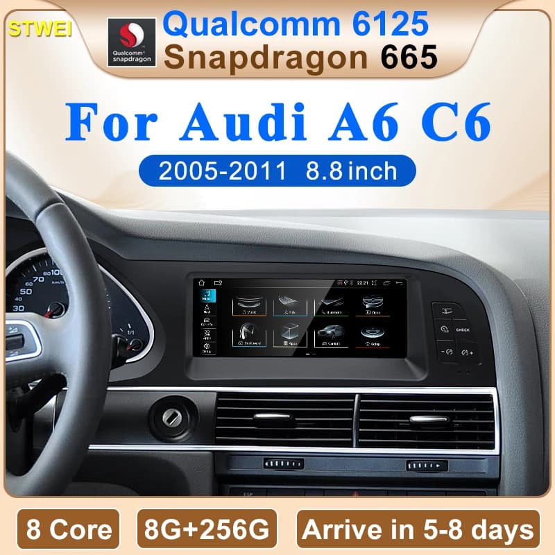 STWEI Qualcomm Snapdragon New Multimedia System Wireless Android AUTO CarPlay with 8.8 Inch Screen for AUDI A6 C6, Video Player for Auto